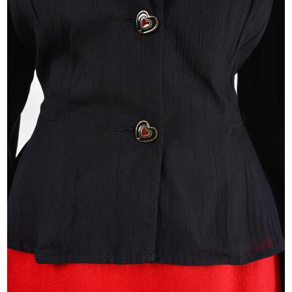 Vintage Carole Little Black Metallic Gold Peplum Jacket Top HEART Buttons M L - Picture 6 of 8